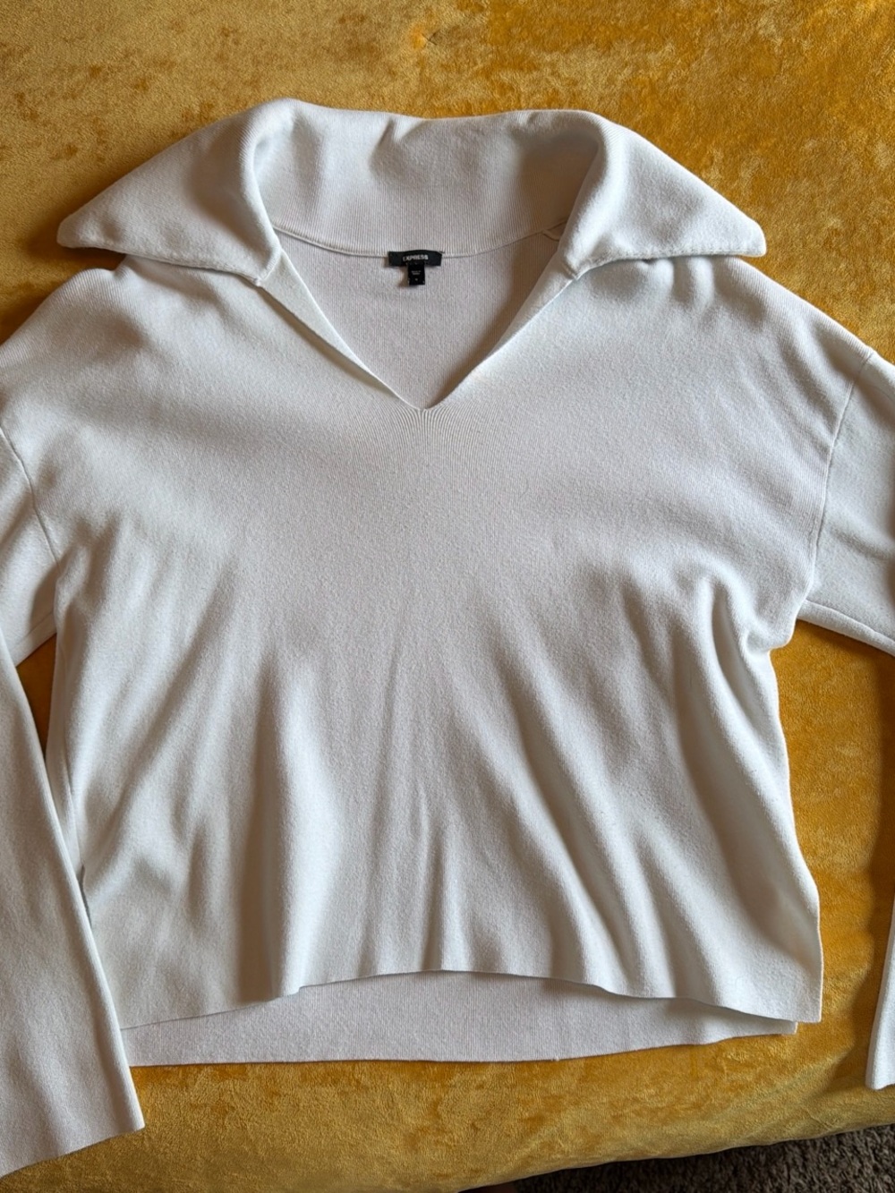 Express White V-Neck Collared Knit Top